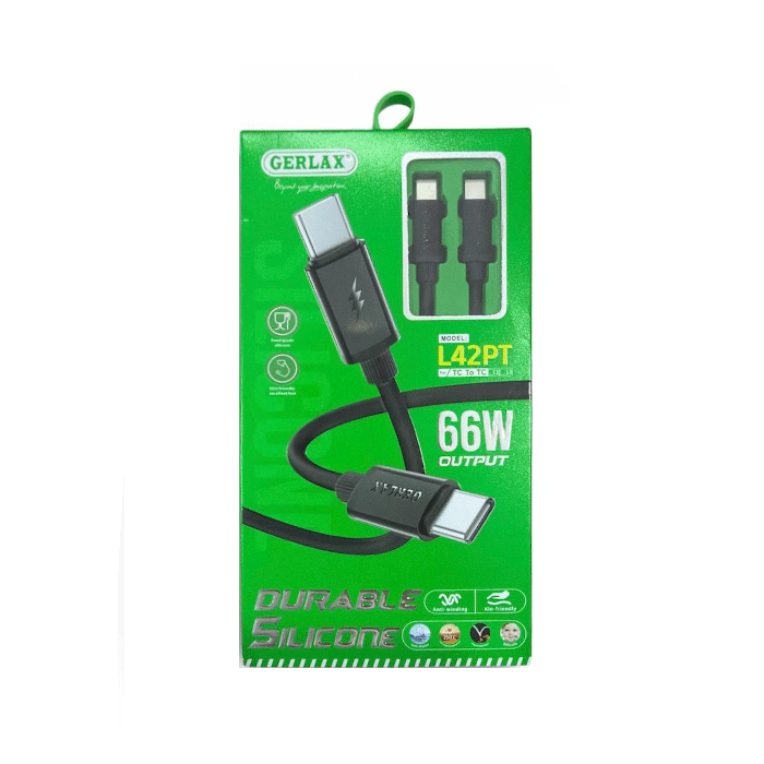GERLAX L42PT Καλώδιο Φόρτισης Type-C σε Type-C 66W 6A - Χρώμα: Μαυρο
