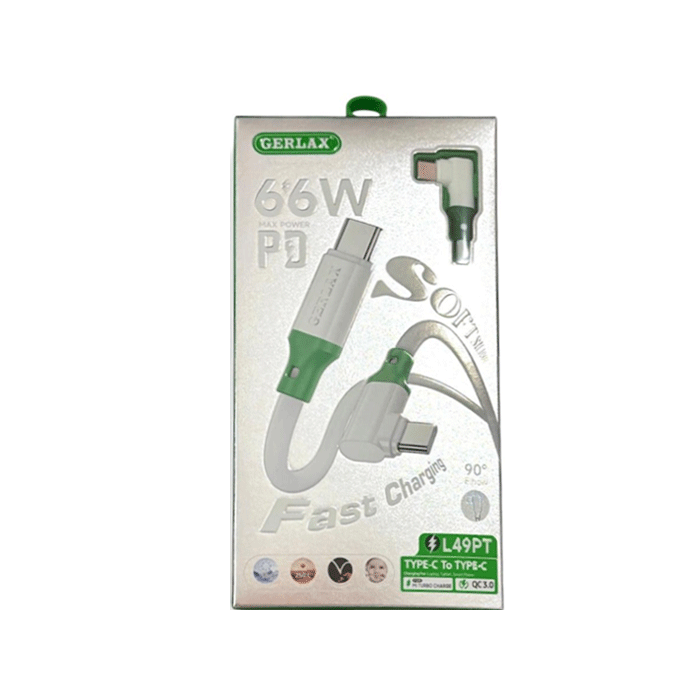 GERLAX L49PT Καλώδιο Φόρτισης Type-C σε Type-C 66W - Χρώμα: Μαυρο