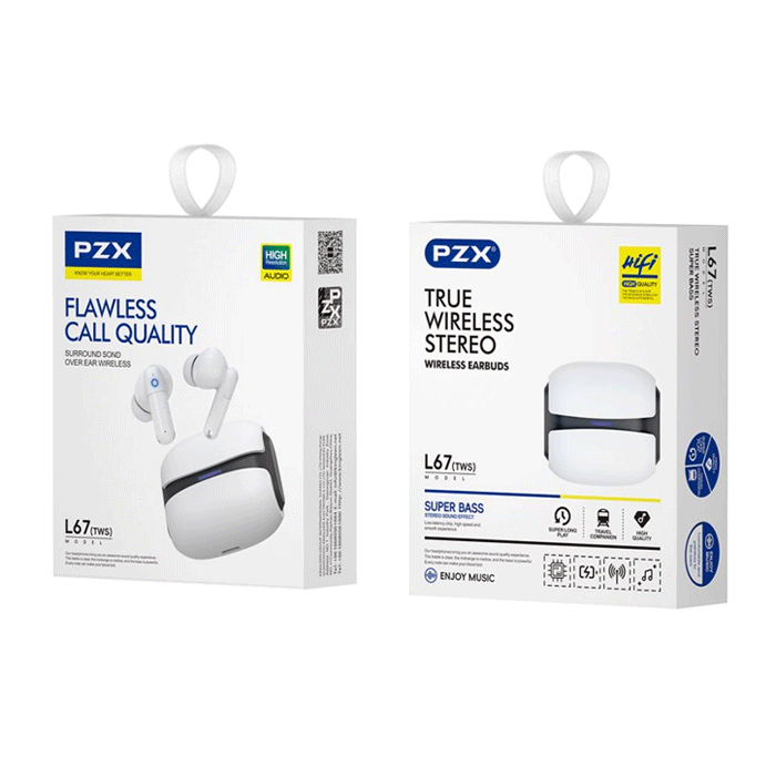 PZX L67 True Wireless Bluetooth Handsfree / Ασύρματα Ακουστικά TWS - Χρώμα : Άσπρο