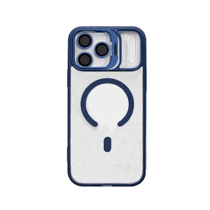 New Magsafe Back Cover / Μαγνητική Θήκη Με Τζαμάκι Κάμερας προστασίας και Βάση Για Iphone 12 Pro Max Με Τζαμάκι Κάμερας - Χρώμα : Σκούρο Μπλε