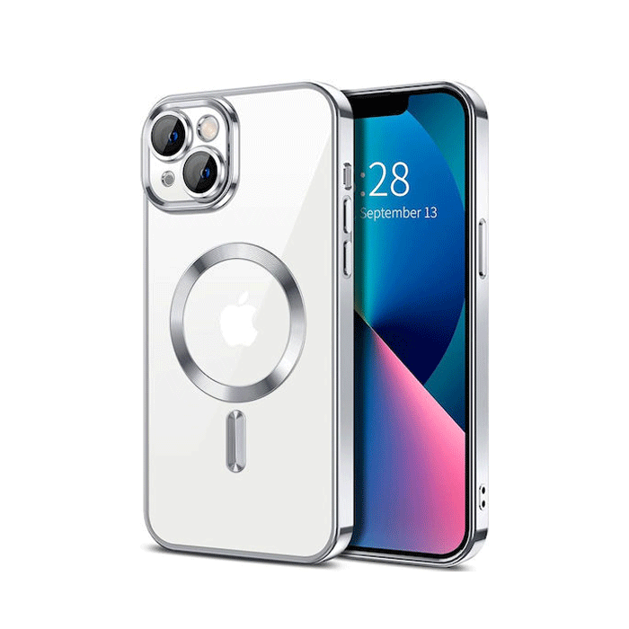 Magsafe Back Cover / Μαγνητική Θήκη HQ Για Iphone 13 Με Τζαμάκι Κάμερας - Χρώμα : Ασημί