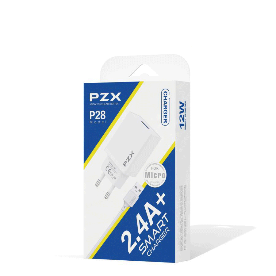 PZX P28 Φορτιστής / Charger με 1 θύρα USB 2.4A Με Καλώδιο USB-Α Σε MICRO - Χρώμα: Λευκό