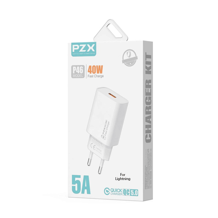 PZX P46 Φορτιστής κινητού / Mobile Charger 40W με 1 Θύρα USB-A Και Καλώδιο USB-A Σε Lightning - Χρώμα: Λευκό