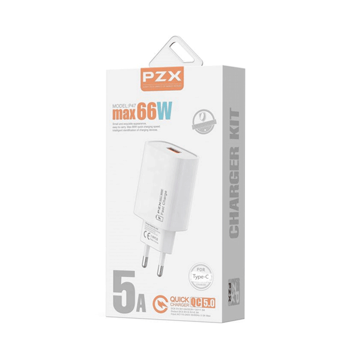 PZX P47 Φορτιστής κινητού / Mobile Charger 66W με 1 Θύρα USB-A Και Καλώδιο USB-A Σε Type-C - Χρώμα: Λευκό