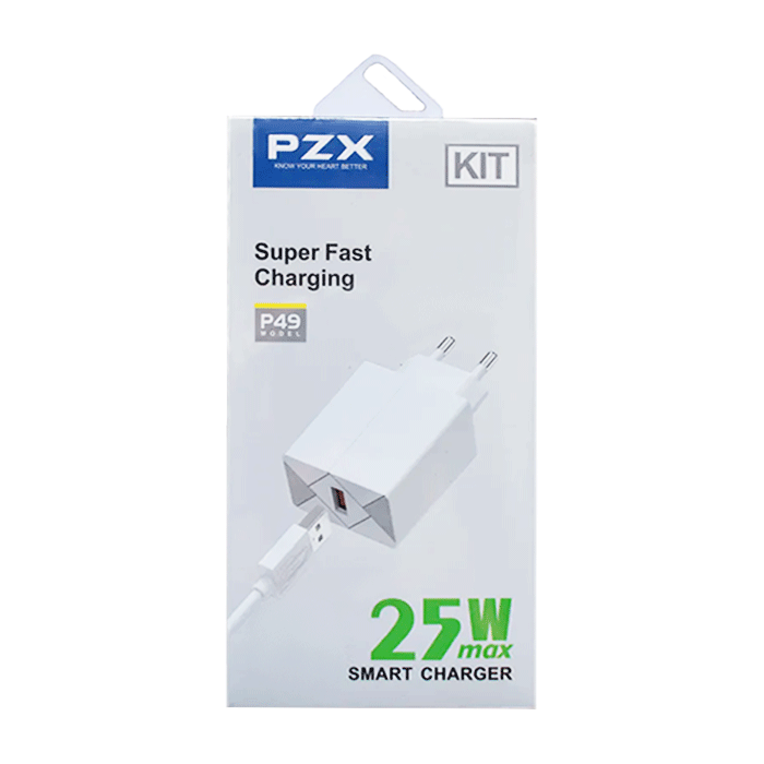 PZX P49 Φορτιστής κινητού / Mobile Charger με 1 Θύρα USB-A Και Καλώδιο USB-A Σε Lightning - Χρώμα: Λευκό