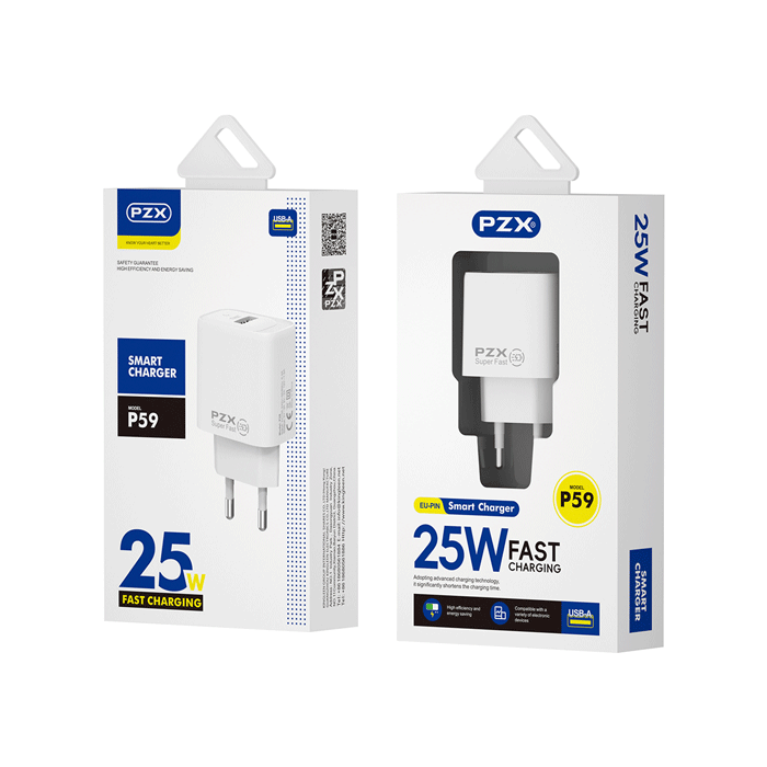 PZX P59 Φορτιστής κινητού / Super Fast Mobile Charger 25W με 1 Θύρα USB-A - Χρώμα: Λευκό