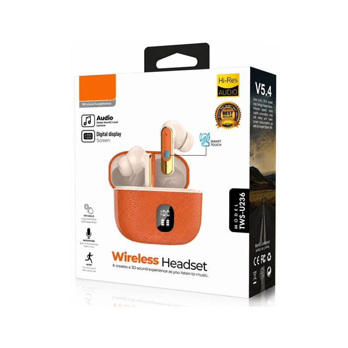TWS-U236 True Wireless Bluetooth Handsfree Digital Display / Ασύρματα Ακουστικά - Χρώμα : Μαυρο