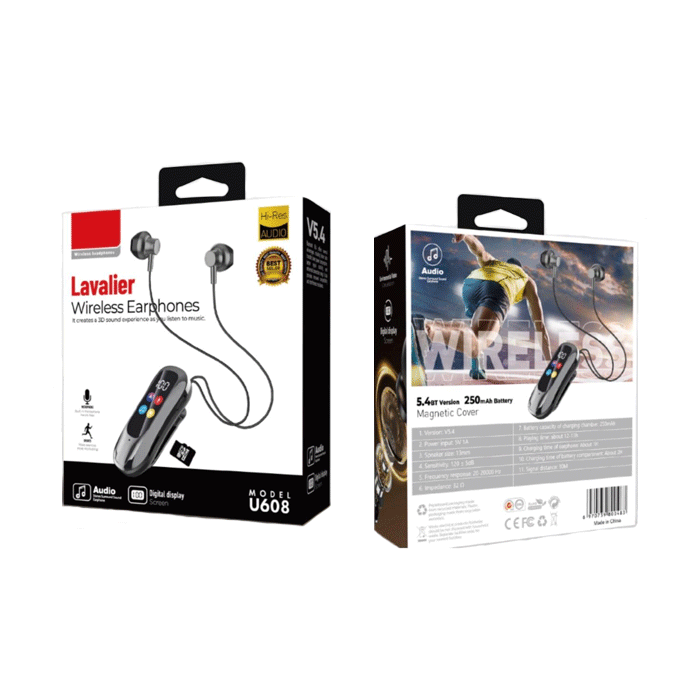 LAVALIER U608 Ασύρματα Ακουστικά Με Ψηφιακή οθόνη In-ear Bluetooth Handsfree Clip-On Earphone - Χρώμα: Μαύρο