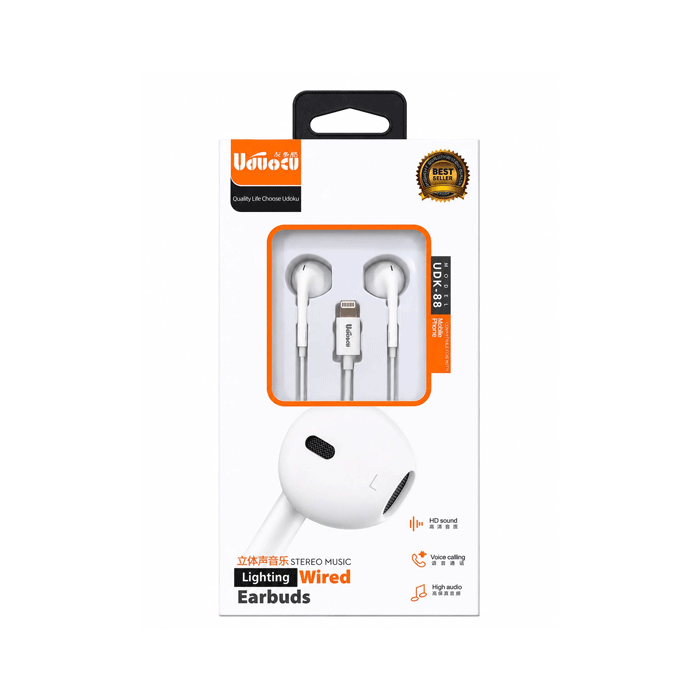 UDK-88 Ακουστικά Ενσύρματα in-Ear Wired Lightning Earphone - Χρώμα: Άσπρο