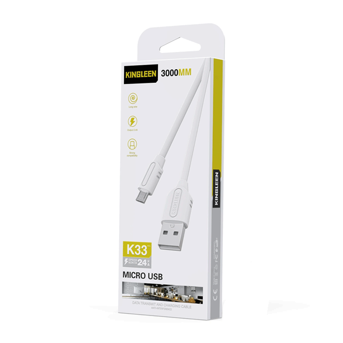 KINGLEEN K33 Charging And DATA 3M CABLE USB To micro 2.4A - Color: White