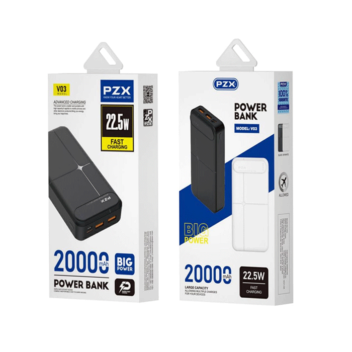 PZX V03 Power Bank 22.5W Fast Charging 20000mAh - Χρώμα: Μαυρο