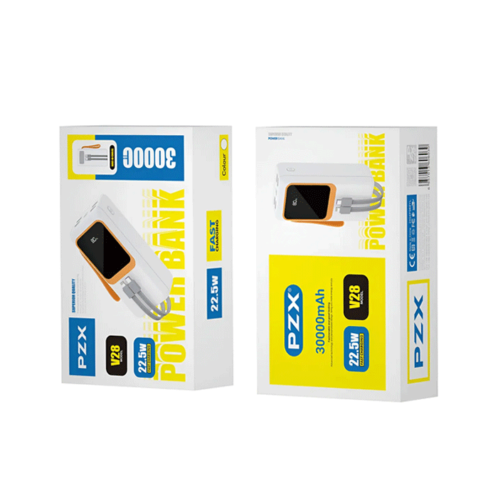 PZX V28 Power Bank 22.5W Fast Charging 30000mAh Με 1 Καλώδιο Type-C Και 1 Καλώδιο Lightning - Χρώμα: Άσπρο