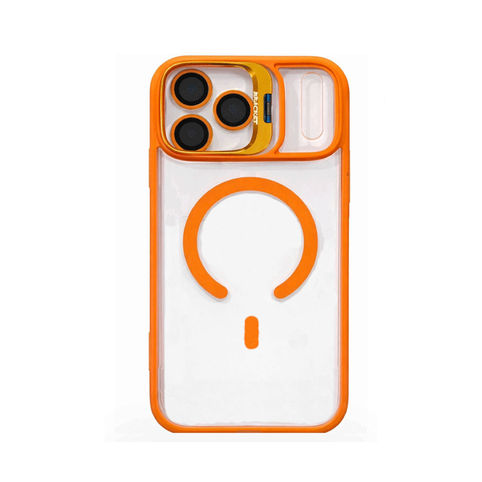 New Magsafe Back Cover For Iphone 16 Pro With Camera Lens and Stand - Color : Orange