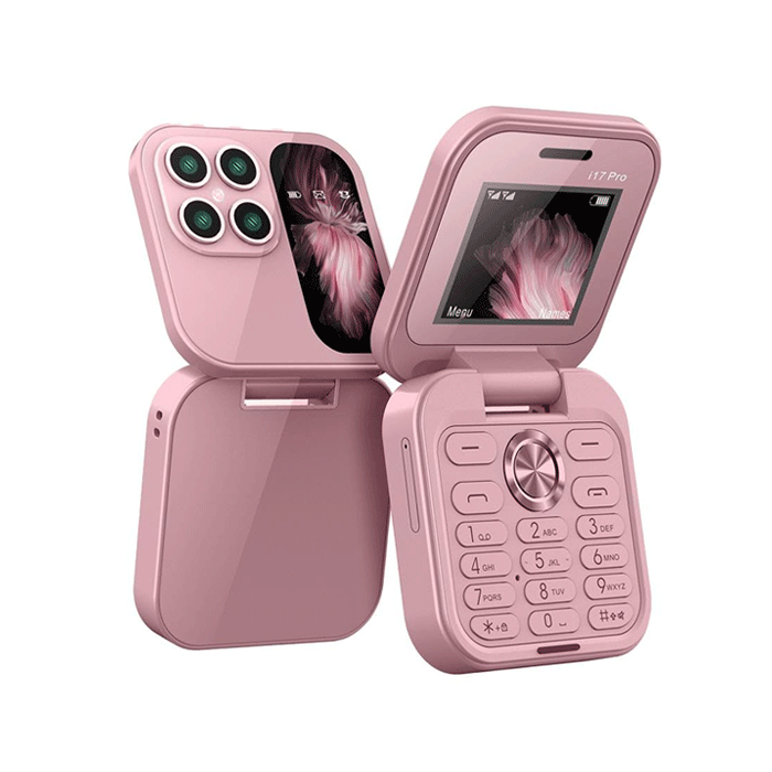 I17 Pro Mini Mobile Phone Foldable 2 SIM cards and with radio - Color : Pink
