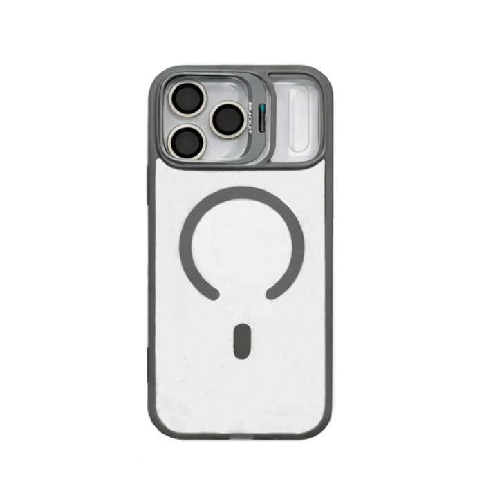 New Magsafe Back Cover For Iphone 16 Pro With Camera Lens and Stand - Color : Grey