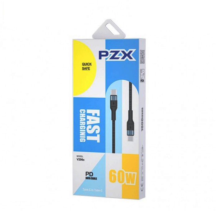 PZX V206C Charging And DATA 1M CABLE Type-C To Type-C 60W - Color: Black